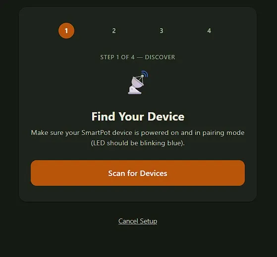 Setup wizard — the "Scan for Devices" step